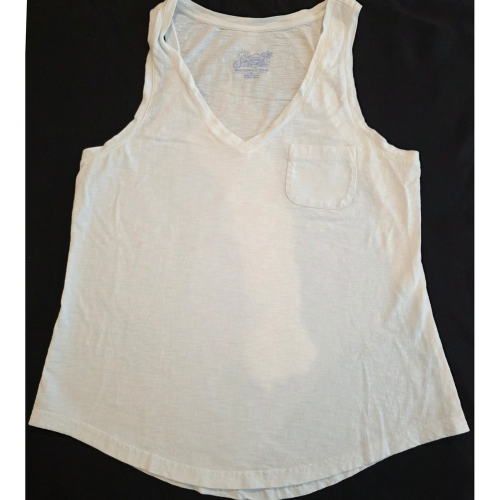Southern Tide Womens M White Sea Island Collection V-Neck Pocket Tank Top Beach
